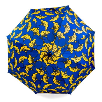 Guarda-Chuva Africano Automático com Flor de Hibisco Azul e Amarelo